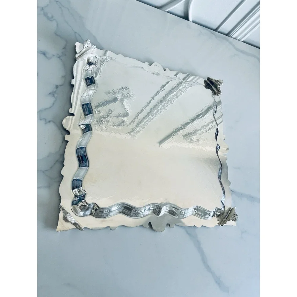 Vintage Birmingham Victorian Style Silver Plated Square Platter Trays Set Of 2